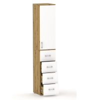 Szafa na ubrania z drążkiem Pola 215 - 4 szuflady 40-50 cm Dąb Artisan z białymi drzwiami