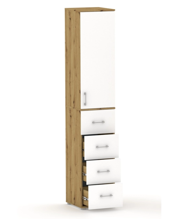 Szafa na ubrania z drążkiem Pola 215 - 4 szuflady 40-50 cm Dąb Artisan z białymi drzwiami