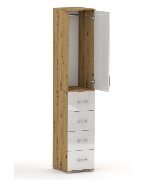 Szafa na ubrania z drążkiem Pola 215 - 4 szuflady 40-50 cm Dąb Artisan z połyskiem