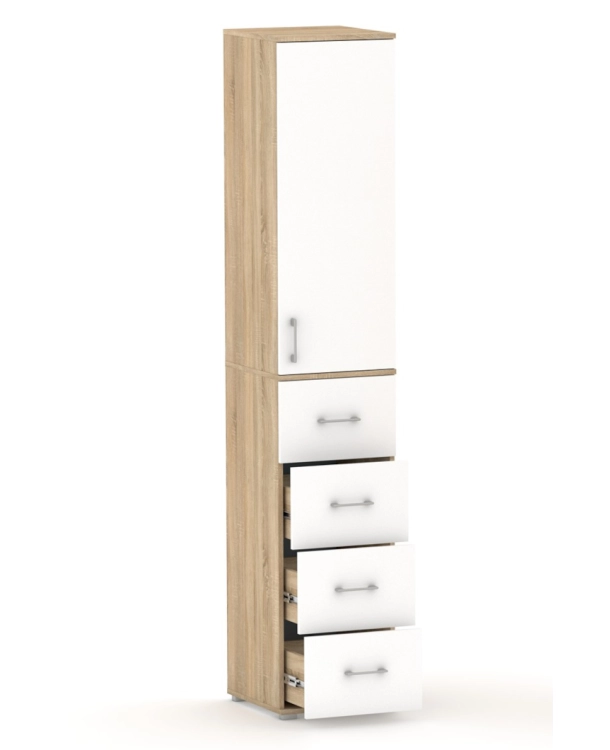 Szafa na ubrania z drążkiem Pola 215 - 4 szuflady 40-50 cm Dąb Sonoma z białymi drzwiami