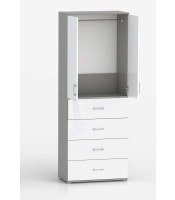 Szafa na ubrania z drążkiem Pola 215 - 4 szuflady 60 / 70 / 80 cm szara z  frontami w połysku