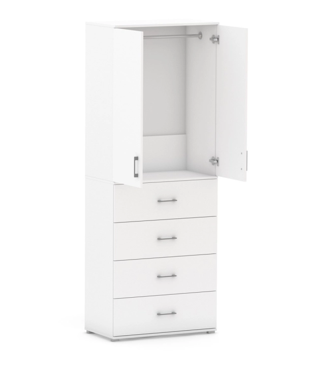 Szafa na ubrania z drążkiem Pola 215 - 4 szuflady 60 / 70 / 80 cm BIALA