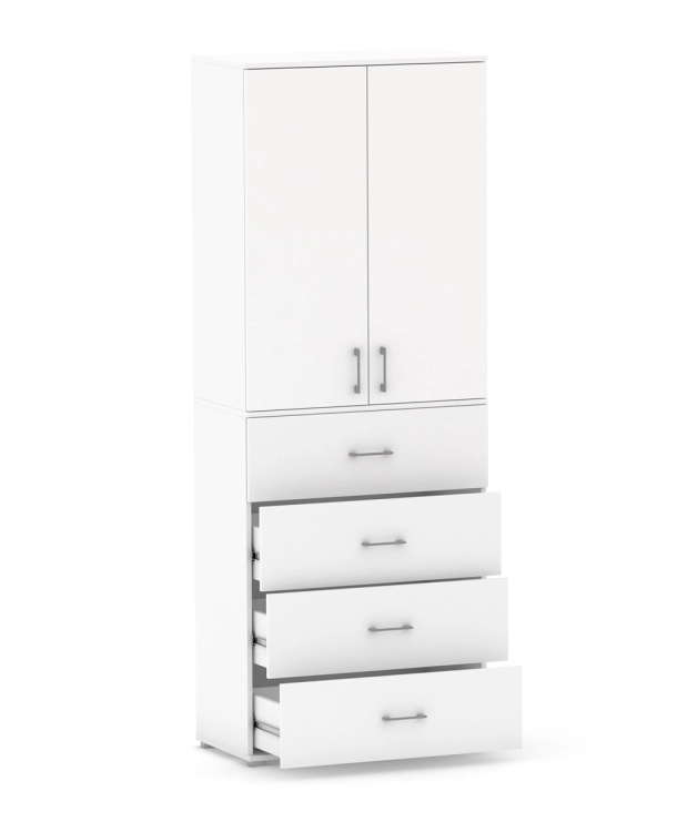 Szafa na ubrania z drążkiem Pola 215 - 4 szuflady 60 / 70 / 80 cm BIALA