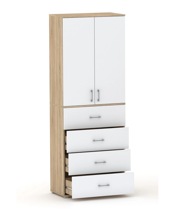 Szafa na ubrania z drążkiem Pola 215 - 4 szuflady 60 / 70 / 80 cm Da Sonoma / biala