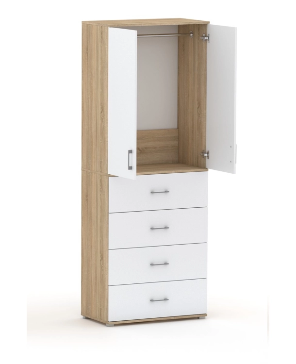 Szafa na ubrania z drążkiem Pola 215 - 4 szuflady 60 / 70 / 80 cm Da Sonoma / biala