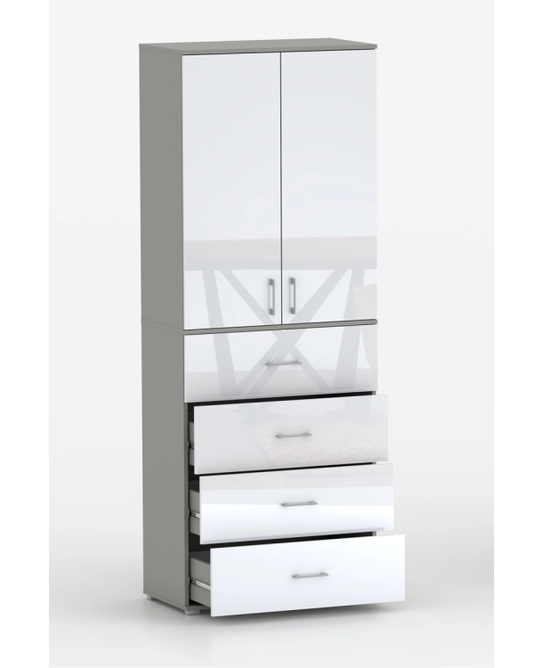 Szafa na ubrania z drążkiem Pola 215 - 4 szuflady 60 / 70 / 80 cm szara z  frontami w połysku