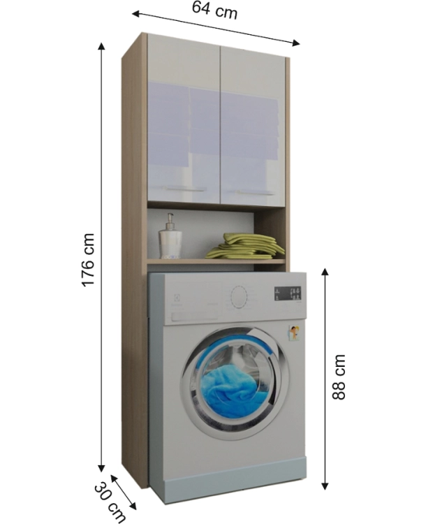 Szafka łazienkowa nad pralke LUNA 64 cm  POŁYSK AKRYL Sonoma
